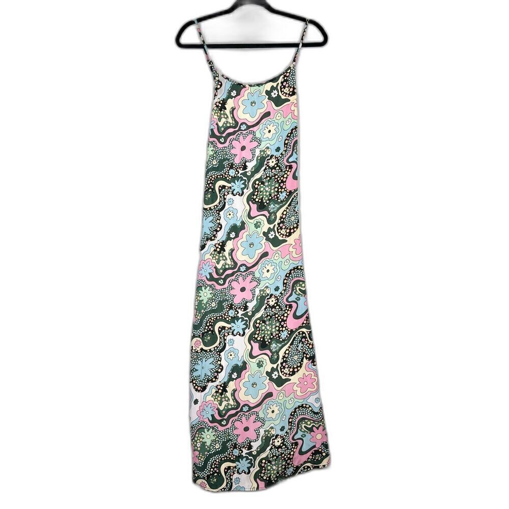 Celia B Retro Floral Maxi Dress Size XS Spaghetti Strap Vibrant Colorful